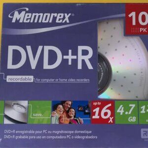 Memorex 4.7GB 16X 120min DVD+R 10PK With Individual Jewel Case - NEW SEALED
